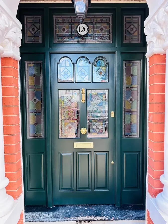 Stained-glass entrance door and sidelights